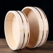 木制拌饭桶盆纯木紫铜边拌饭木盆盘刺身米饭寿司拌饭盆日韩料理