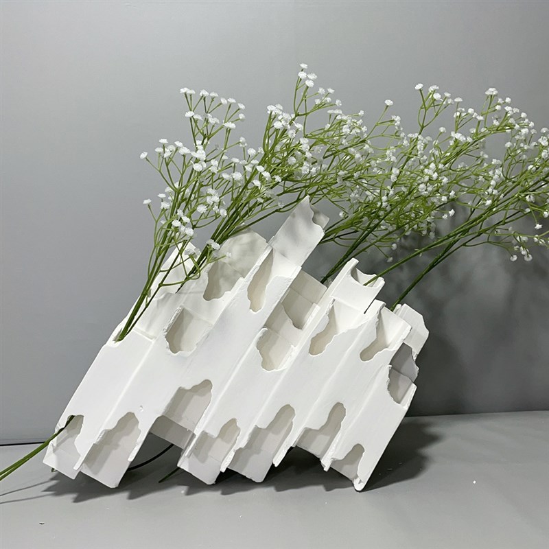 景德简约艺术拼色l巢形陶瓷方管花器售楼处软装饰品样板间雕塑