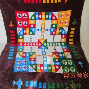 飞行棋法兰绒单h面绒毛毯床单亲子款超大号游戏儿童爱情公寓同款