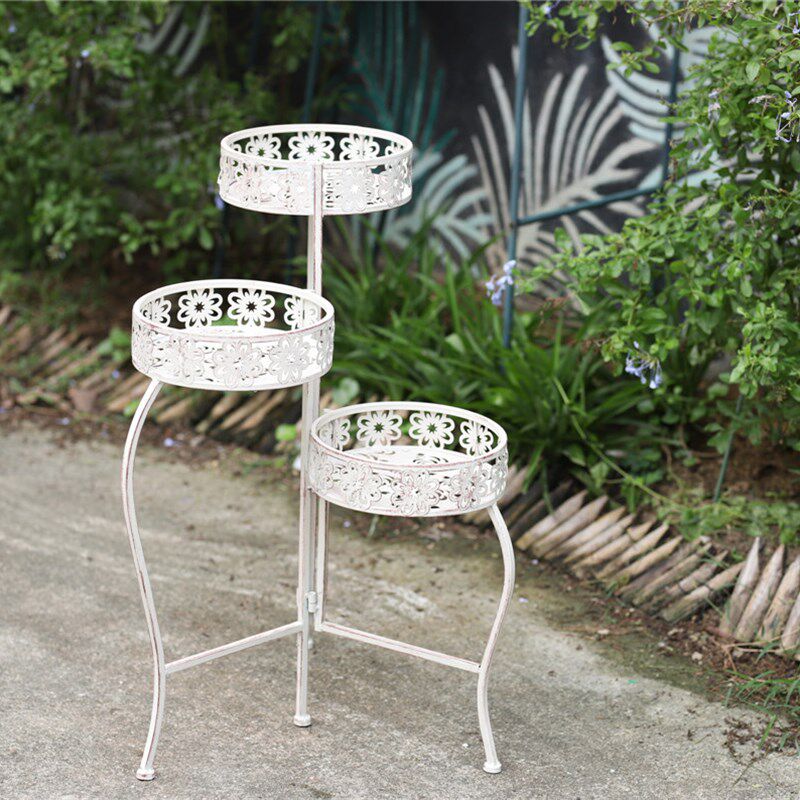 户外花园铁艺圆形折叠花架镂x空刻花复古做旧装饰杂货矮牵牛花盆