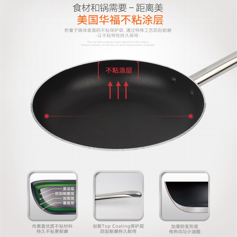 商用平底不粘锅炊大m皇不锈钢手柄复底铝加大号煎锅班戟千层电磁