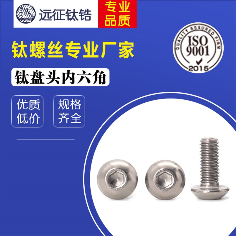 M6钛合金纯钛TA2钛螺丝7380半圆头内六角螺丝 圆杯盘头内六角螺栓