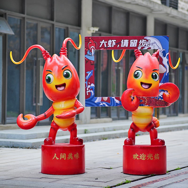 现货龙虾螃蟹模型摆件玻璃钢雕塑大排档仿真动物海鲜门口卡通雕塑