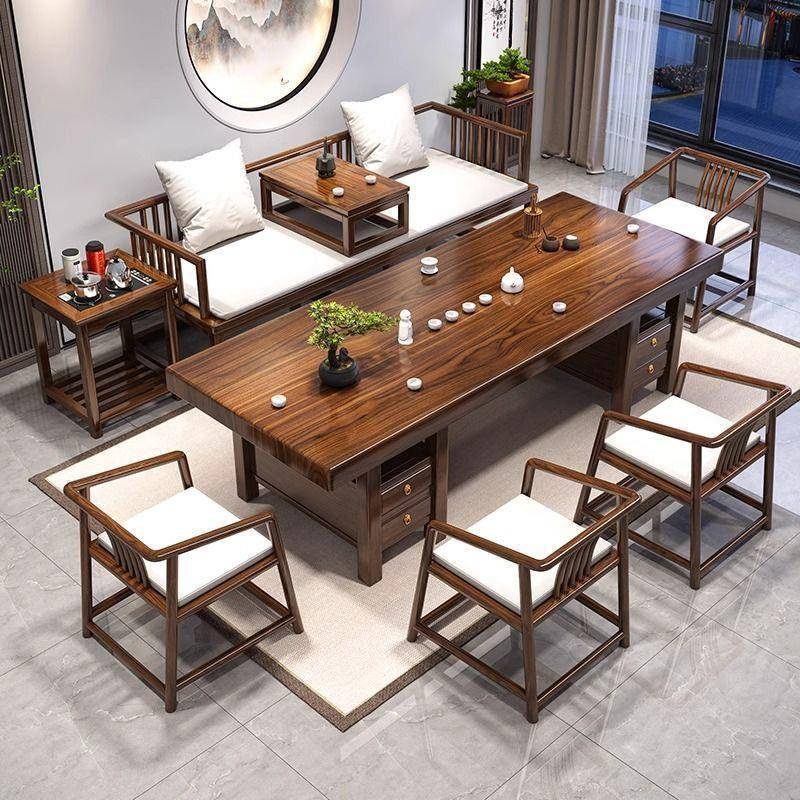 实木大板茶桌椅罗汉床组合家用简约茶几办公室泡茶台一体
