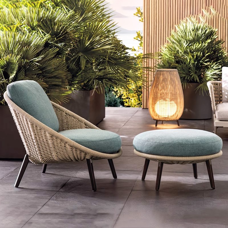 户外庭院北欧休闲绳编沙发组合z室外酒店售楼处沙发懒人单人藤桌