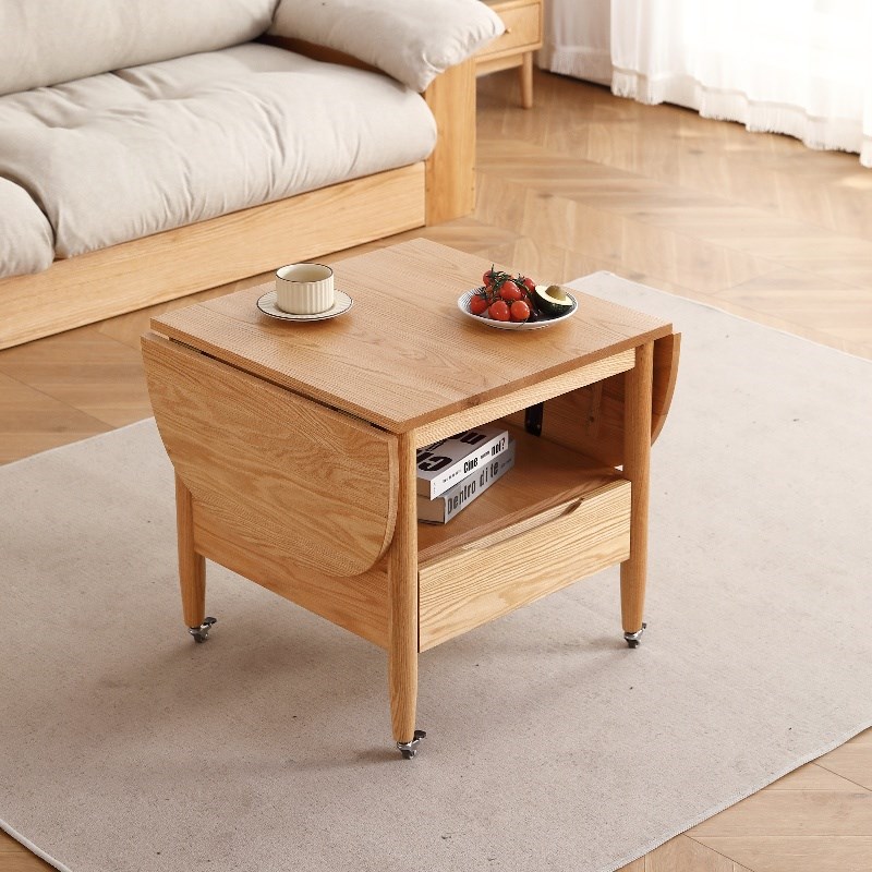 全实木茶几现代i简约红橡木可折叠移动茶台北欧小户型客厅茶桌边