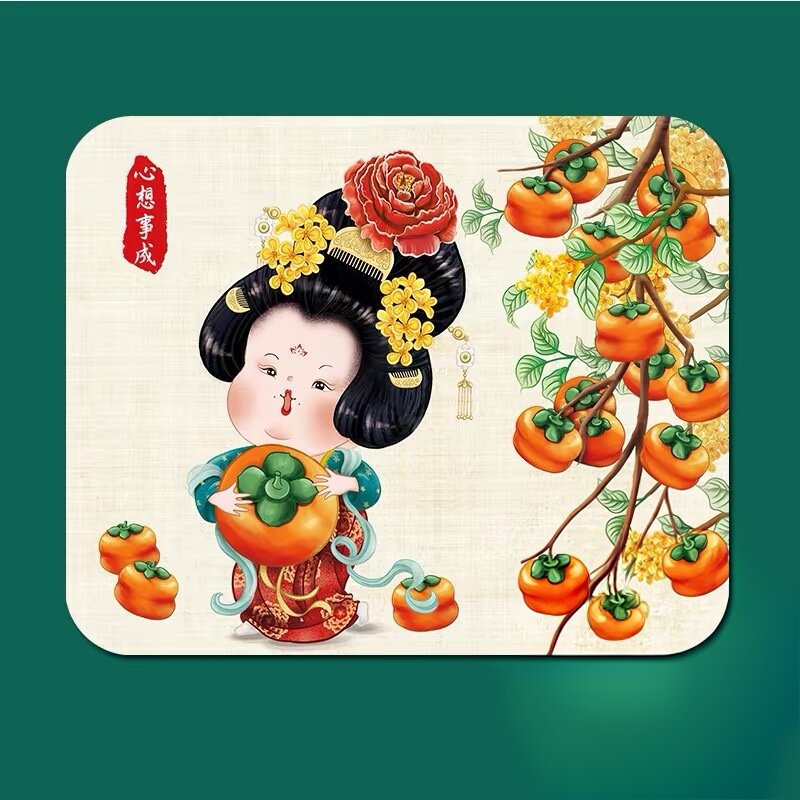 国潮古风仕女图柿子元素墙贴