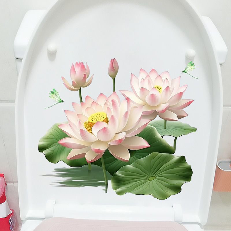 白色荷花蜻蜓贴画浴室洗手间防水墙贴个性创意厕所马桶盖贴纸P181,家居饰品,马桶贴,淘宝优惠券,粉丝福利购,淘宝优惠卷