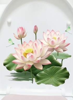 白色荷花蜻蜓贴画浴室洗手间防水墙贴个性创意厕所马桶盖贴纸P181