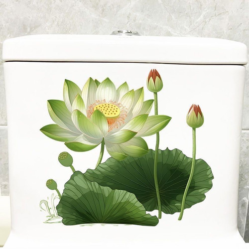 青色莲花清新防水马桶自粘贴墙贴