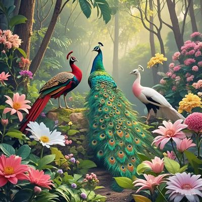 花开富贵孔雀招财转运海报自贴画