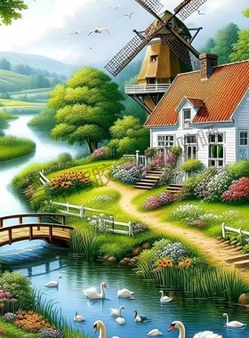 唯美田园风光乡村美景客厅玄关书房浴室墙面装饰防水背胶贴画P278