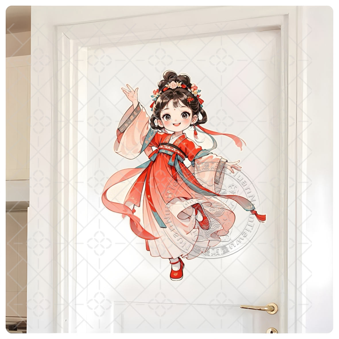 可爱卡通少女划痕遮挡墙贴