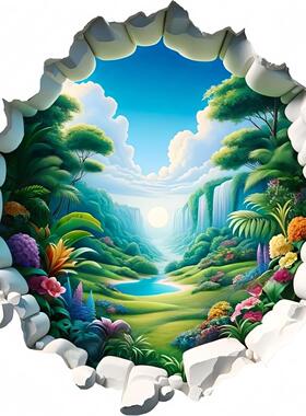 爆款3d视觉唯美风景图案餐厅门窗墙面装饰贴画车身防水贴纸P311