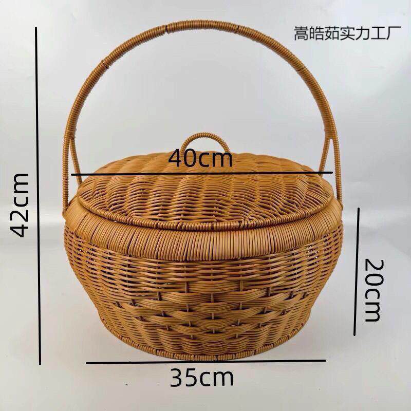 仿藤编带盖双层手工家用买菜长方形菜篮手提收纳篮图片色编制
