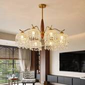 复古美式 后客852厅吊225新款 实木护眼玻璃流苏吊灯现代0卧室灯餐