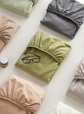 A纯类纯棉磨毛床色笠单件100全棉纯fxb色床罩约简宿舍床垫保护套