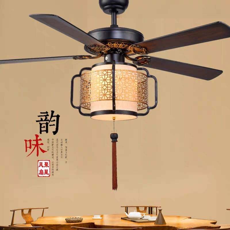 新中式美式复古吊扇灯卧室书房间家用中风客厅吊扇灯仿古风扇灯厂