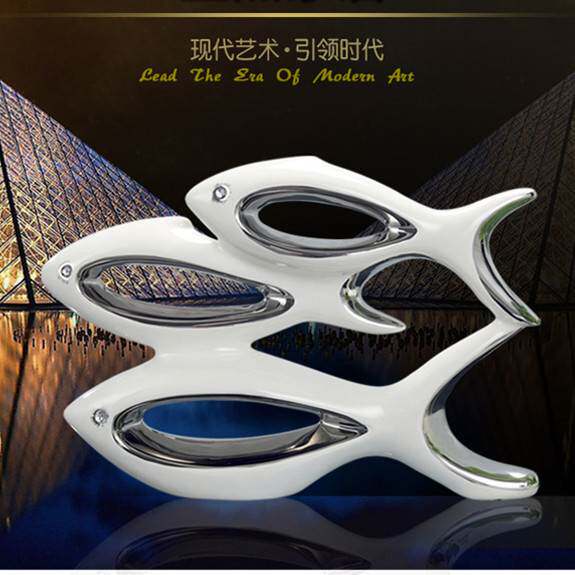 中式一家三口创意家居陶瓷摆件艺术工艺客厅装饰品动物鱼瓷器