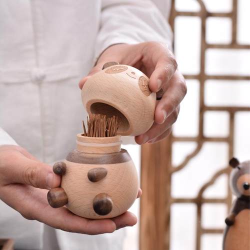 卡创爱意木质牙签筒家牙签盒桌面收纳盒牙签0077罐厨房可摆件用通