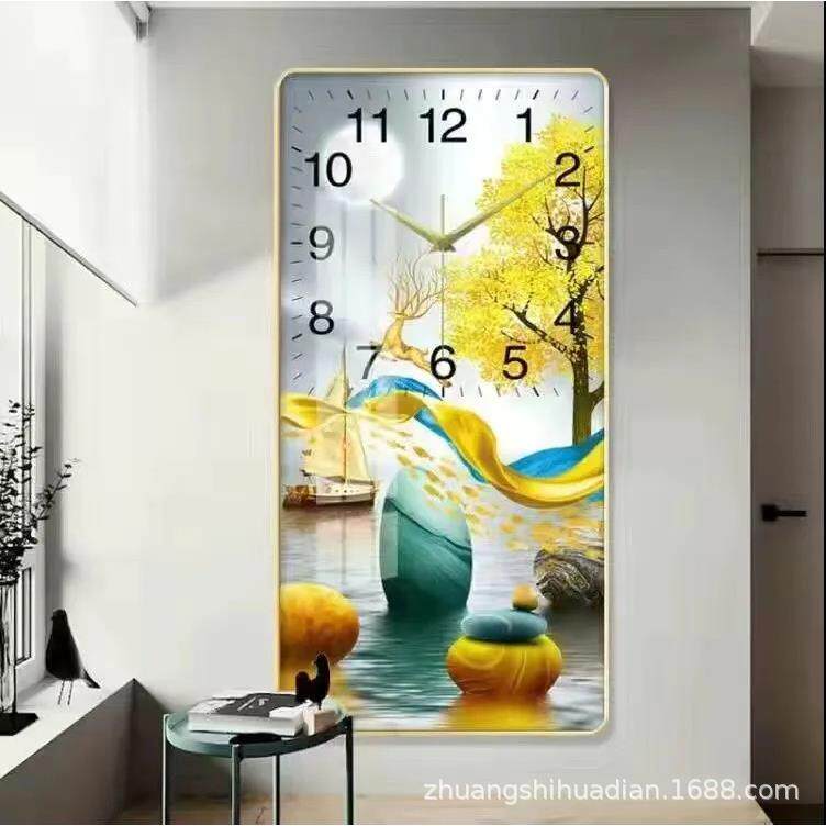 福禄进现代简约玄关钟表挂门墙画入户走廊装壁饰画麋鹿客钟表竖版
