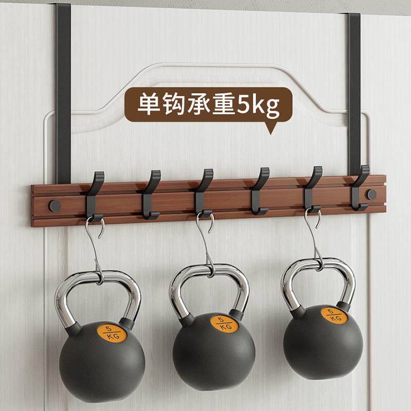 竹子门挂墙后挂钩免打孔理收OLR整纳门上挂衣原门木双排钩背钩式