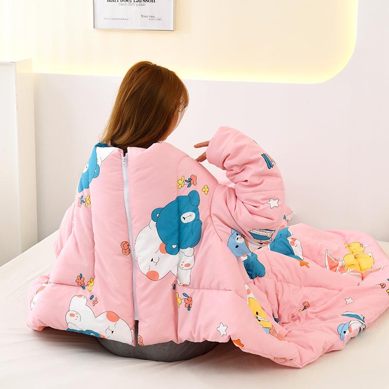 抱枕被连体带袖折子儿童踢防被冬季车载单人通用款可可叠多穿功能