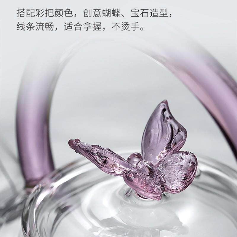 手工彩滤色蝴蝶家玻璃泡茶壶用透明热过茶具电陶炉A00煮茶提梁耐