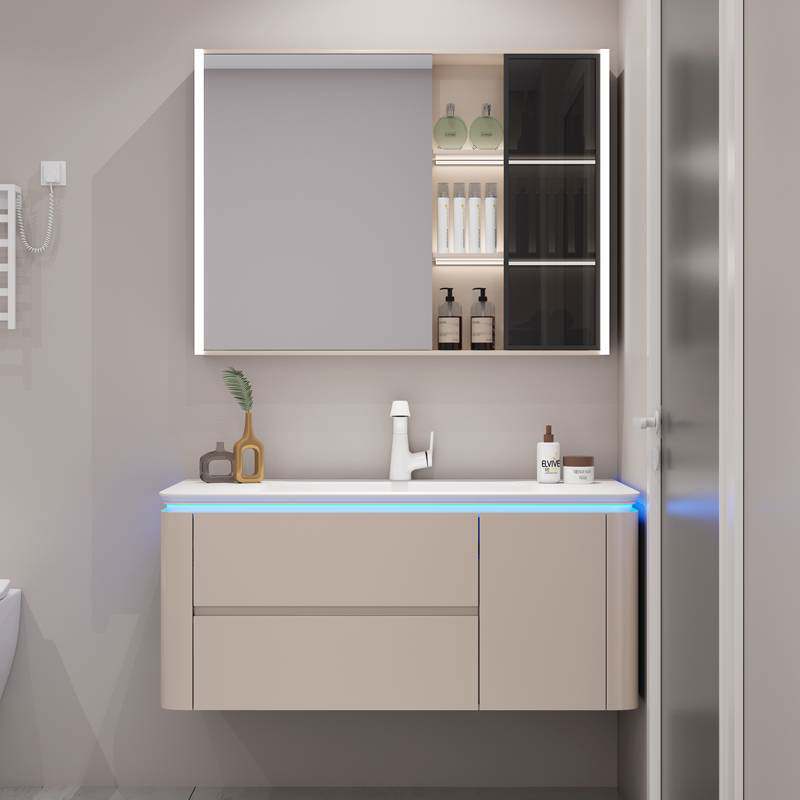 圆角陶瓷浴室柜卫生间洗漱台一体盆洗手洗脸盆组合侧边收纳储物柜