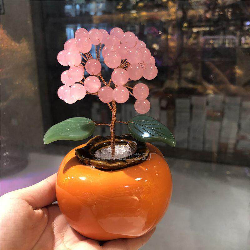 黄红粉玉髓家居摆件手友工送摆件可卡LWP通闺蜜礼水爱晶小树朋意