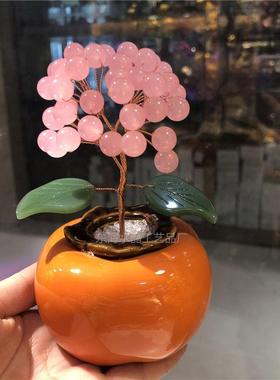 黄红粉玉髓家居摆件手友工送摆件可卡LWP通闺蜜礼水爱晶小树朋意