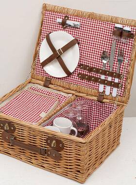 柳盖编QJh3abcH野餐篮保温户包藤编外带野餐篮手提野炊野营用品两