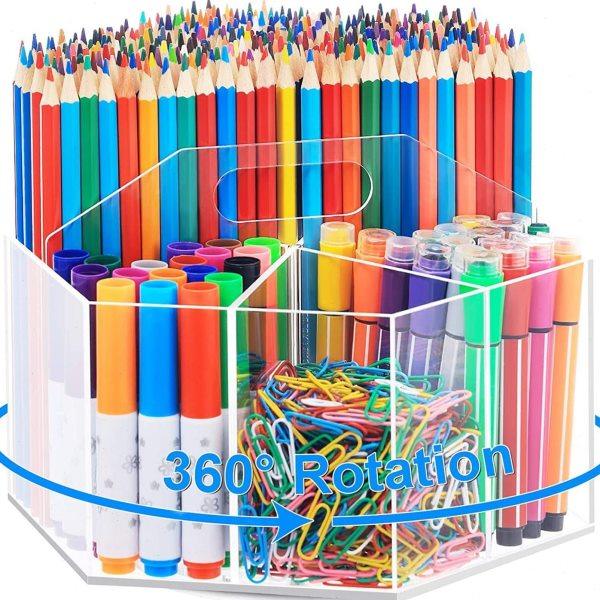 亚克力笔筒桌面旋转储物公收纳盒六边形大容量文具归类盒带手柄,收纳整理,首饰盒,淘宝优惠券,粉丝福利购,淘宝优惠卷