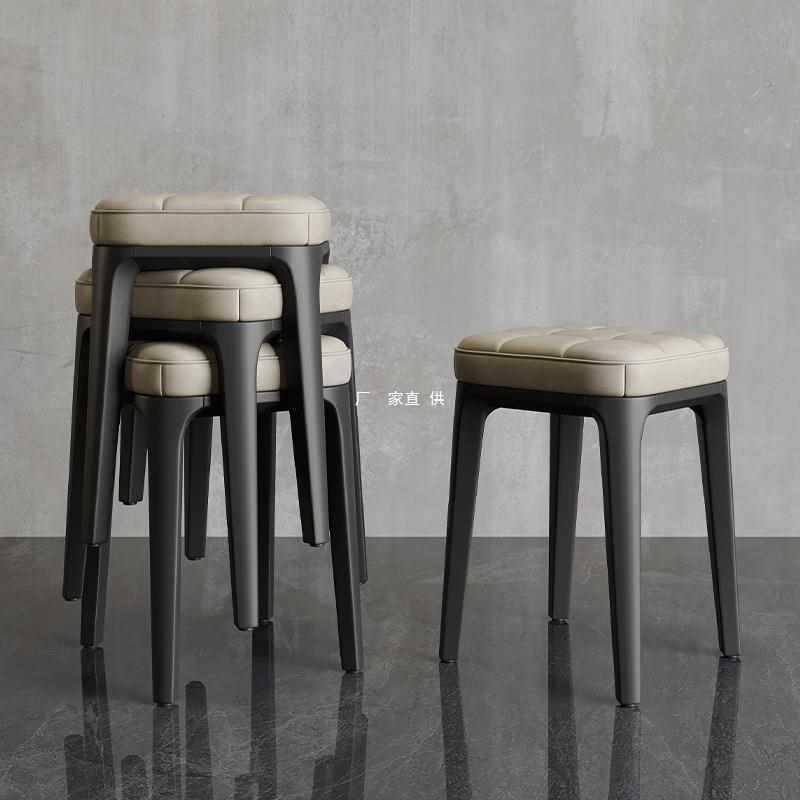 家用软包塑料凳子现代简约餐厅餐凳可叠放餐桌高凳餐椅客
