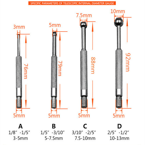 3-13mm 4件套可调内径规伸缩规可调规内孔规手动测量工具