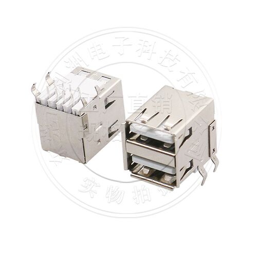 USB2.0母座AF型90度插板弯脚DIP插板USB双层母座台式电脑接口插座