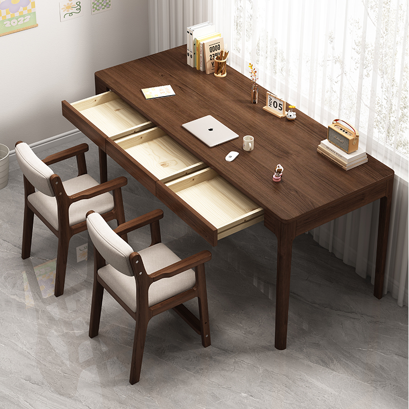 实木书桌靠窗长条桌子家用书房办公桌简约电脑桌卧室双人写字桌椅