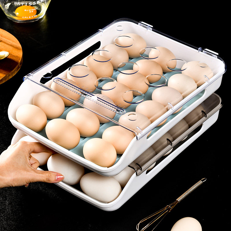 滚动鸡蛋收纳盒筐冰箱专用保鲜盒便携抽屉式滚蛋鸡蛋盒神器蛋托架