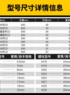 沪豪电动扳手套筒头U型开口套筒木工山型加厚加长的板头长150-300