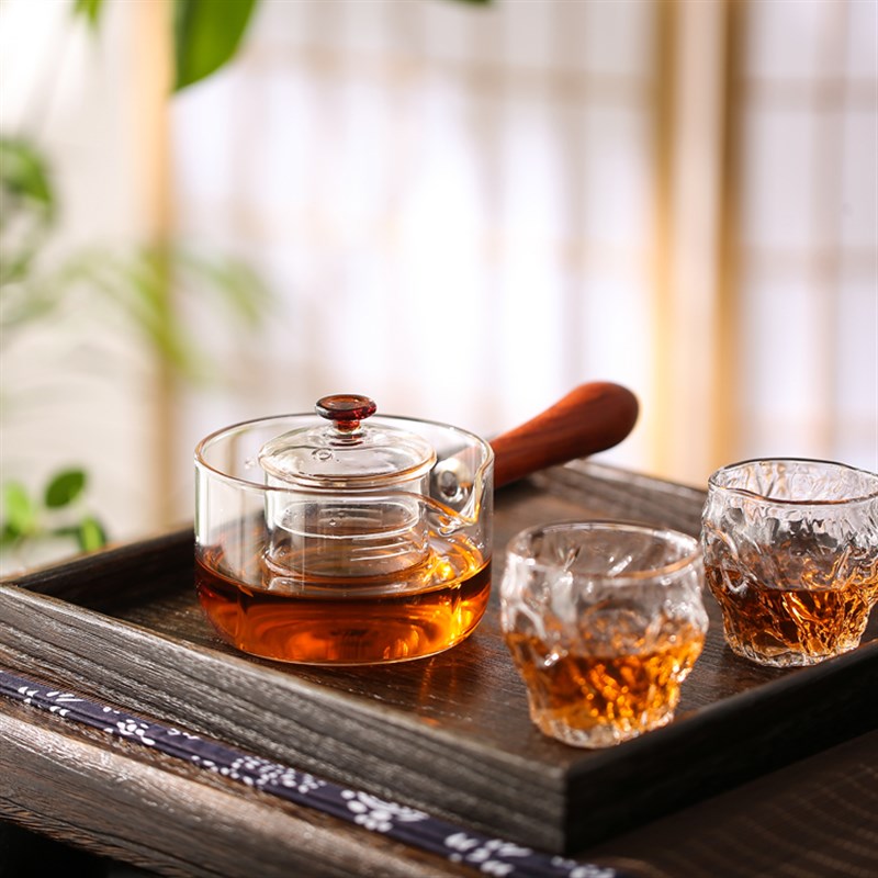 日式耐热玻璃壶实木侧把壶电陶炉煮茶壶功夫茶Q具泡茶过滤带盖茶
