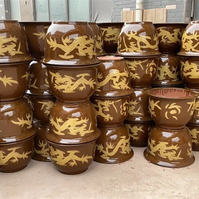加厚陶瓷龙缸大花盆黑釉盆土陶缸铁树花盆庭院P家用大型绿植专用