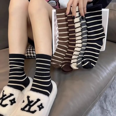 【下单立减50】条纹袜子女中筒袜ins潮可爱日系运动袜韩版百搭YH