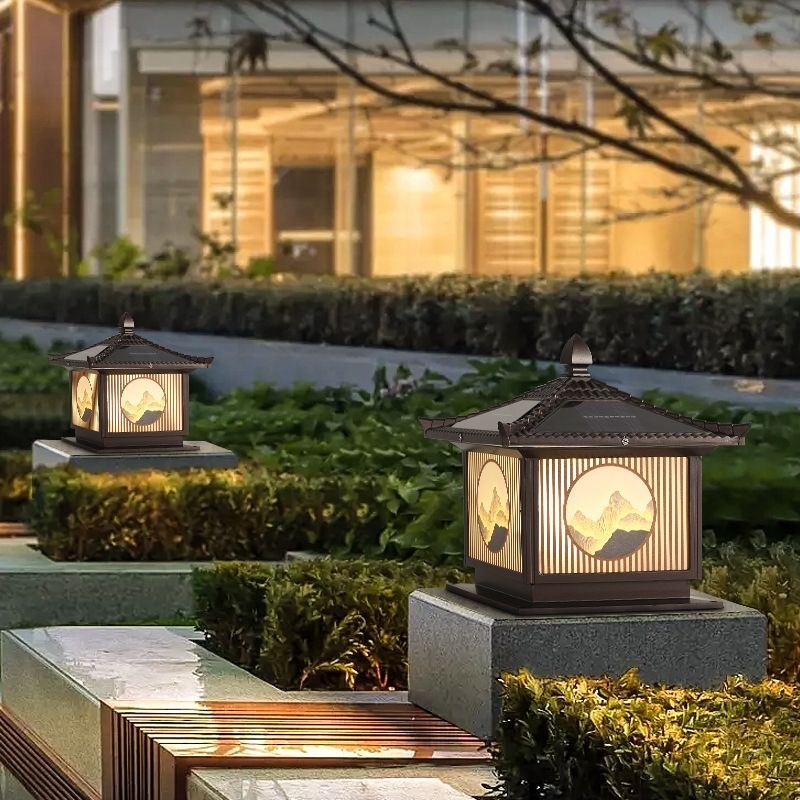 太阳能柱头灯铝户外别墅门柱花园小区景观防水Q简约园林接电围墙