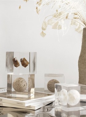 简约现代轻奢洞石j水晶立方体样板房售楼处客厅玄关摆件桌面装饰