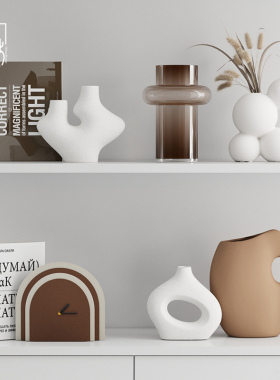 现代北欧高级感家居饰品客厅电视柜酒柜艺M术品大地色软装花瓶摆