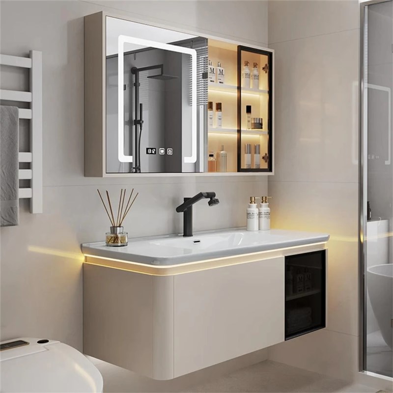 简约现代圆角陶瓷一体q盆浴室柜组合轻奢智能卫生间洗脸洗手洗漱