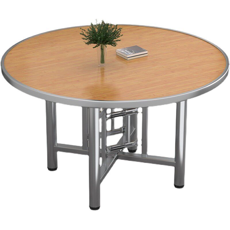 简约餐桌家用小户型钢边折叠桌整面圆桌可拆卸圆形饭桌吃饭大桌子