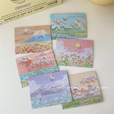 简约油画贺卡送男生女朋友同学闺蜜节日生日明信片祝福留言小卡片