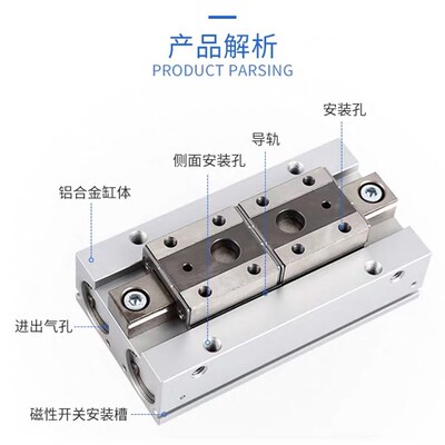 气立可CHELIC滑轨平行夹气缸HDF8 12 16 20*24*32*40*48*64*80-SD