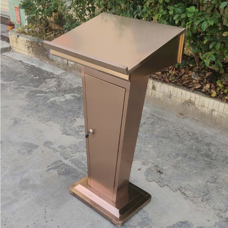 不锈钢讲台金属演讲发言台玫瑰金活动礼宾接待台登记服务台迎宾台